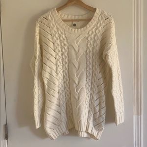 Long Sleeves Knitted Pull White Cream Women Small
